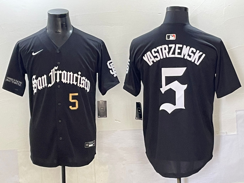 Men 2025 San Francisco Giants #5 Yastrezemski Black Five generations Joint Name Nike MLB Jersey style 4->san francisco giants->MLB Jersey